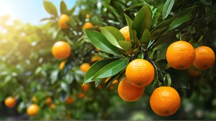 Foto op Plexiglas Ripe tangerines on a tree in the orchard. © AGORA