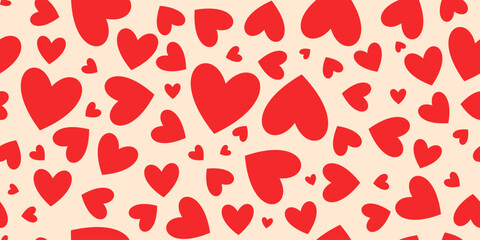 Red love heart seamless pattern illustration. Cute romantic pink hearts background print. Valentine's day holiday backdrop texture, romantic wedding design. - 703871450