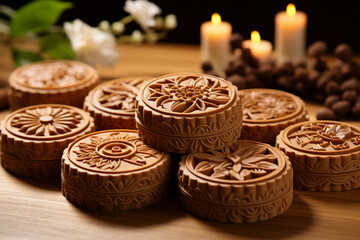 Mooncakes, during the Mid-Autumn Festival.
