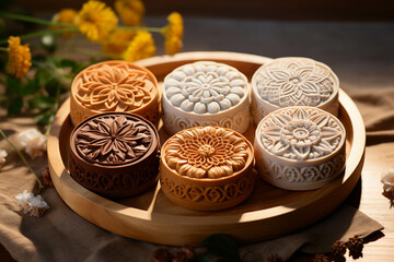 Mooncakes, during the Mid-Autumn Festival.