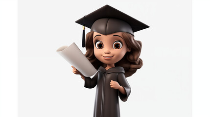 Girl wearing graduation gown in white background 