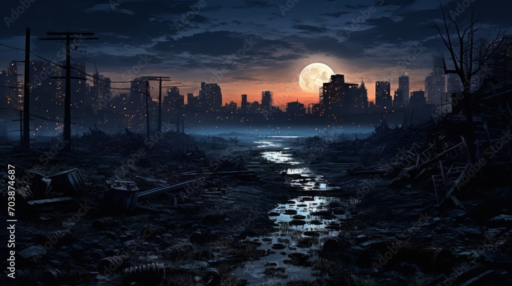 Poster concept of a city after the apocalypse Generative AI