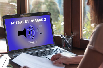 Music streaming concept on a laptop screen