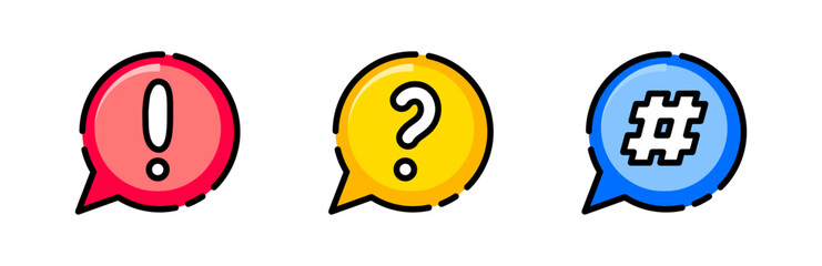 Exclamation question and hastag symbol vector illustration. Doodle art signs concept.