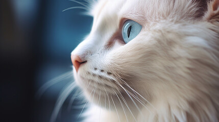 A white cat with cute blue eyes.