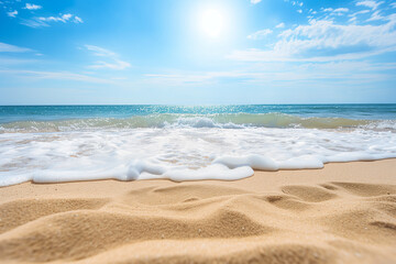 Fototapeta na wymiar Sunny Beach Day with Clear Blue Skies and Gentle Waves