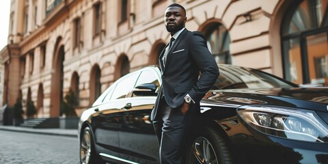 Elegant Businessman with Luxury Car in Urban Setting. Generative ai