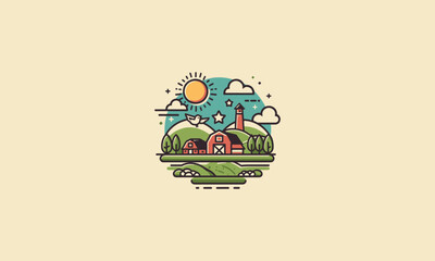 village farm logo vector illustration flat design