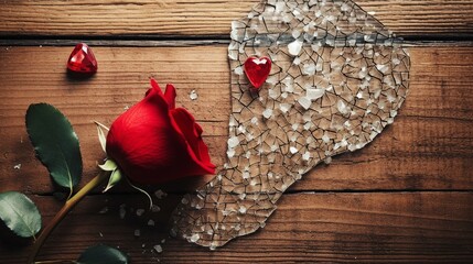 Heartbroken Couple in Despair, Surrounded by Broken Glass and Dry Red Roses - Emotional Relationship Photography Capturing Pain and Loneliness