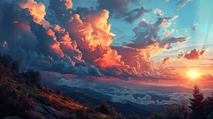Obraz na płótnie Canvas Dramatic Sunset Sky Landscape Background Natural, Background Banner HD