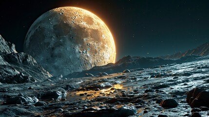 Earths Moon Glowing On Black Background, Background Banner HD