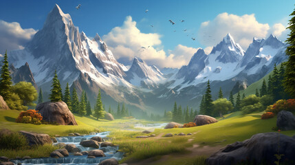 3d rendering picture of sweet cartoon mountains