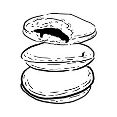 Hand Drawn Sketch of Stacking Japanese Dorayaki Illustration 