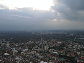A panoramic view of a small town, nestled in the mountains, in southern Italy