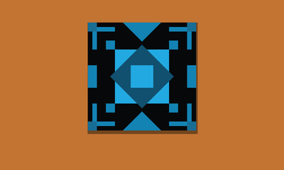 Square geometric vector pattern in black blue, brown background with use for packaging design, branding, wedding cards, invitations, clothing, scrapbooks, home decoration pillows