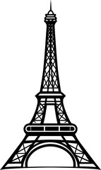 Eiffel tower in France straight view, doodle line sketch, vintage card, symbol of France sticker. Modern engraving on a white background. AI generated illustration.