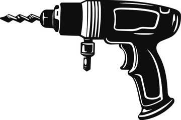 Hand Drill Silhouette. Black and White Icon Design Element on Isolated White Background. AI generated illustration.