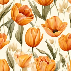 Fototapeta premium classic vintage tulip flower illustration in seamless pattern