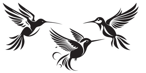 Vector silhouette flying birds on white background. - obrazy, fototapety, plakaty