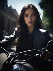 Adventurous spirit: fearless of a female biker, an ode to freedom, empowerment, and roaring thrill of the open road, passion meets the asphalt in symphony of curves and chrome