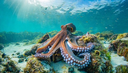 octopus in the sea - obrazy, fototapety, plakaty