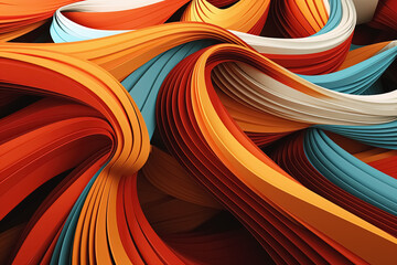 abstract background with curved lines in orange and blue colors. Generative Ai