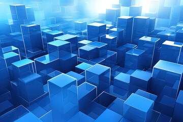 Abstract blue cubes background, computer digital image. Generative Ai