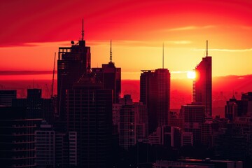 Sydney Skyscraper Sunset: Urban Silhouette in Contrasting Orange and Red Tones