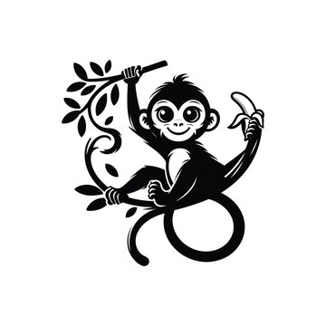 Monkey with a banana silhouette vector