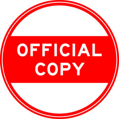 Red color round seal sticker in word official copy on white background