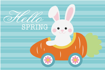 Easter bunny on a carrot car.