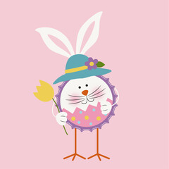 Easter bunny with a spring flowers.