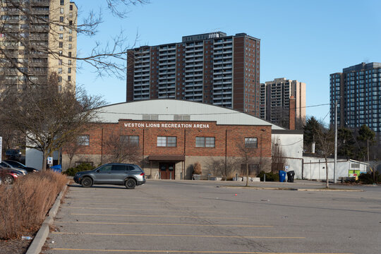 entrance to Weston Lions Recreation Arena located at 2125 Lawrence Avenue West, Toronto, Canada