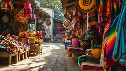 Colorful Mexican Market Scene - obrazy, fototapety, plakaty