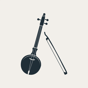 Melodic Rebab: A Soft Pastel Illustration of Traditional Asian and Indonesian String Instruments in Harmonious Vector Design