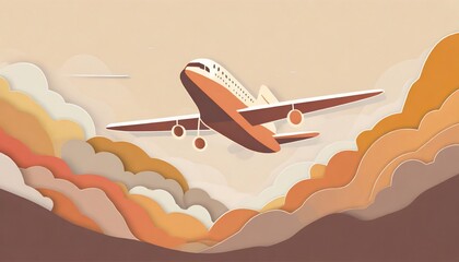 Concept art background of airplane in paper craft style