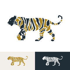 Graceful Roar: A Minimalist Animal Logo and Greeting Card Featuring Geometric Tigers, Elegant Line Art, and Pastel Softness. Perfect for a Touch of Gold Foil Charm