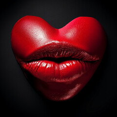 Sexy rote Lippen in Herzform als Grafik Nahaufnahme, ai generativ