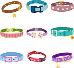 pet collar set cartoon. cat animal, tag puppy, leather doggy pet collar sign. isolated symbol vector illustration