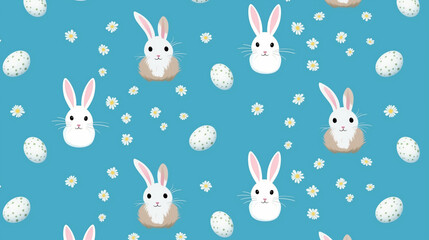 Obraz na płótnie Canvas Easter seamless pattern with rabbits, Easter pattern made with easter bunny on blue background, Ai generated image 