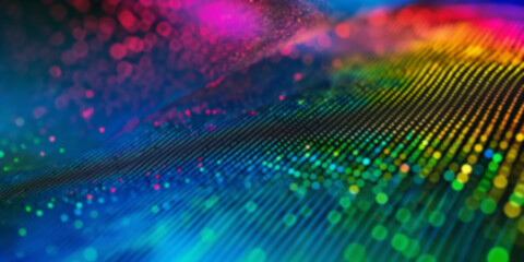 Obraz premium Viele bunte Punkte als Hintergrundmotiv im Querformat für Banner, ai generativ