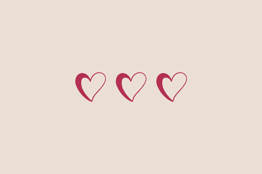 Three hearts on beige background, copy space. Valentine's day greeting card or poster.