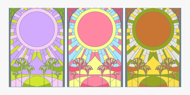 Stained Glass Blooms: Abstract Floral Vector Design with a Classic Pattern, Perfect for Festive Celebrations and Minimalist Landscapes in Soft Pastel Tones