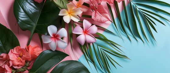 spa frame banner with tropical flowers  