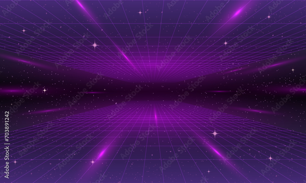 Aufkleber 80s retro sci-fi background futuristic grid landscape. digital cyber surface style of the 1980`s. do