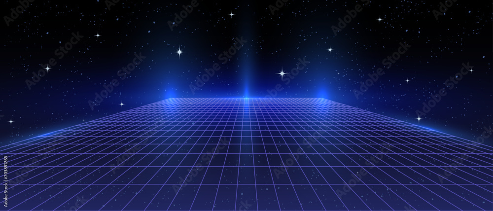 Aufkleber 80s retro sci-fi background futuristic grid landscape. digital cyber surface style of the 1980`s. do
