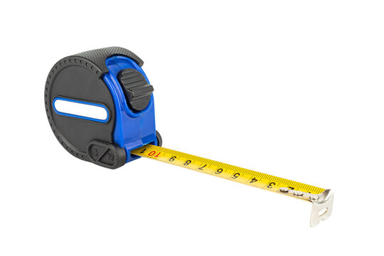 Construction blue tape measure isolated on white background.