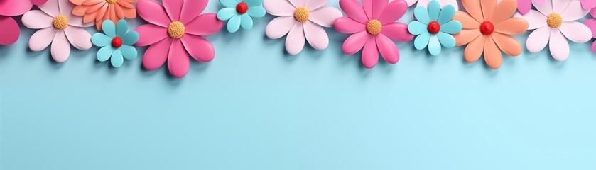 colorful flowers on a light blue background , banner