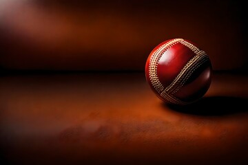 Picture a mesmerizing stock photo showcasing a cricket ball in exquisite detail, illuminated by perfect lighting that highlights its surface and stitching.

