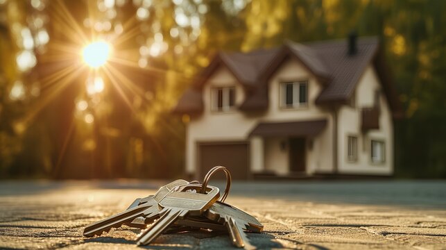 A miniature model of a cozy tiny house with a set of silver keys placed beside it, symbolizing the concept of purchasing a small home or property in the real estate market.